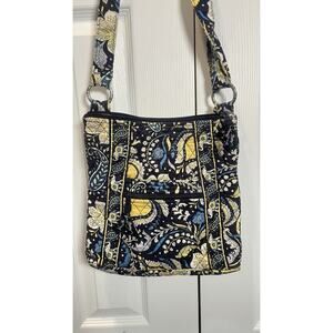 Vera Bradley Crossbody Hipster Bag Purse Gold Blue Elephant Paisley Flower